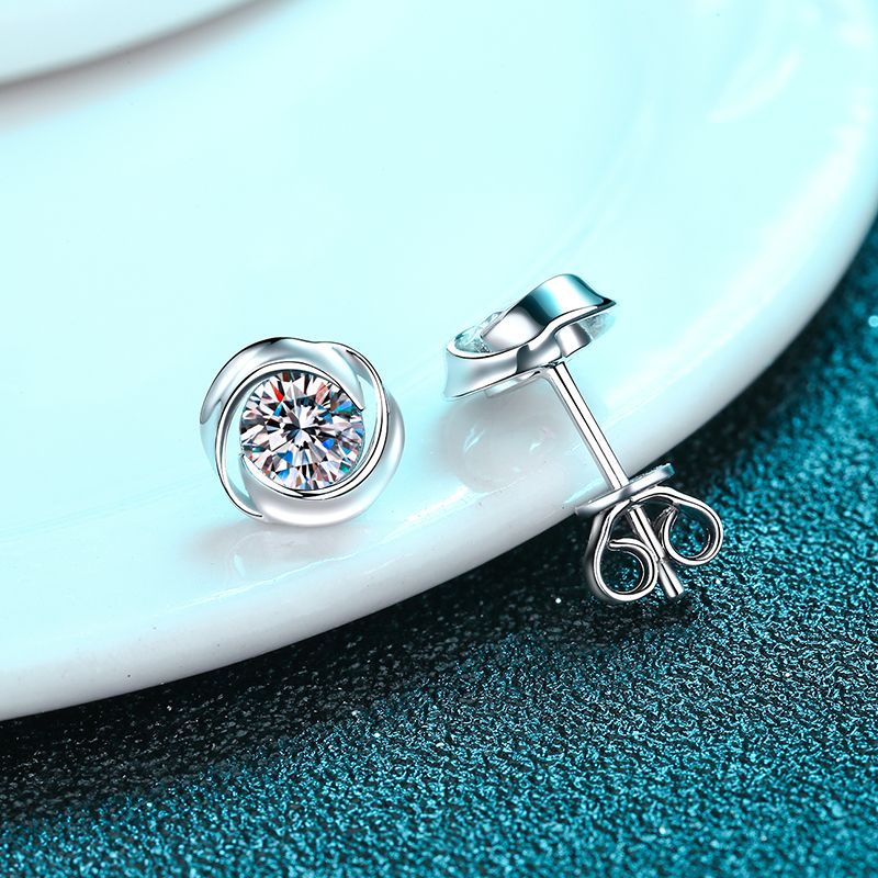 925 Sterling Silver Whirlwind Moissanite Stud Earrings - 0.3ct/0.5ct per Earring Minimalist Floral Design