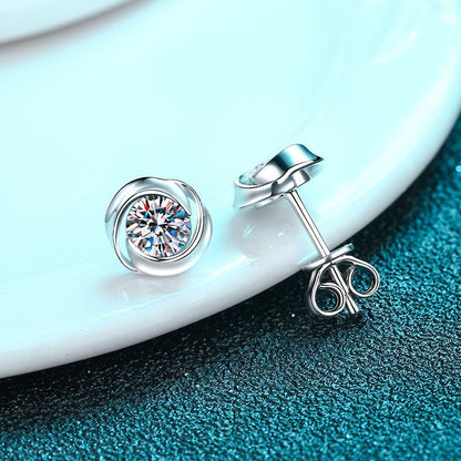 925 Sterling Silver Whirlwind Moissanite Stud Earrings - 0.3ct/0.5ct per Earring Minimalist Floral Design