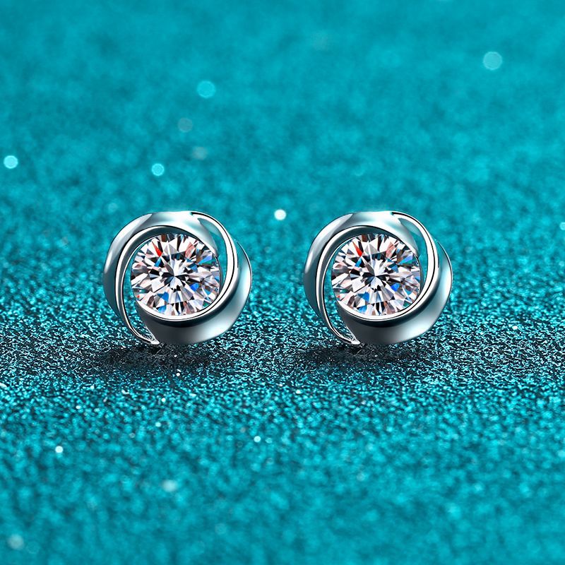 925 Sterling Silver Whirlwind Moissanite Stud Earrings - 0.3ct/0.5ct per Earring Minimalist Floral Design