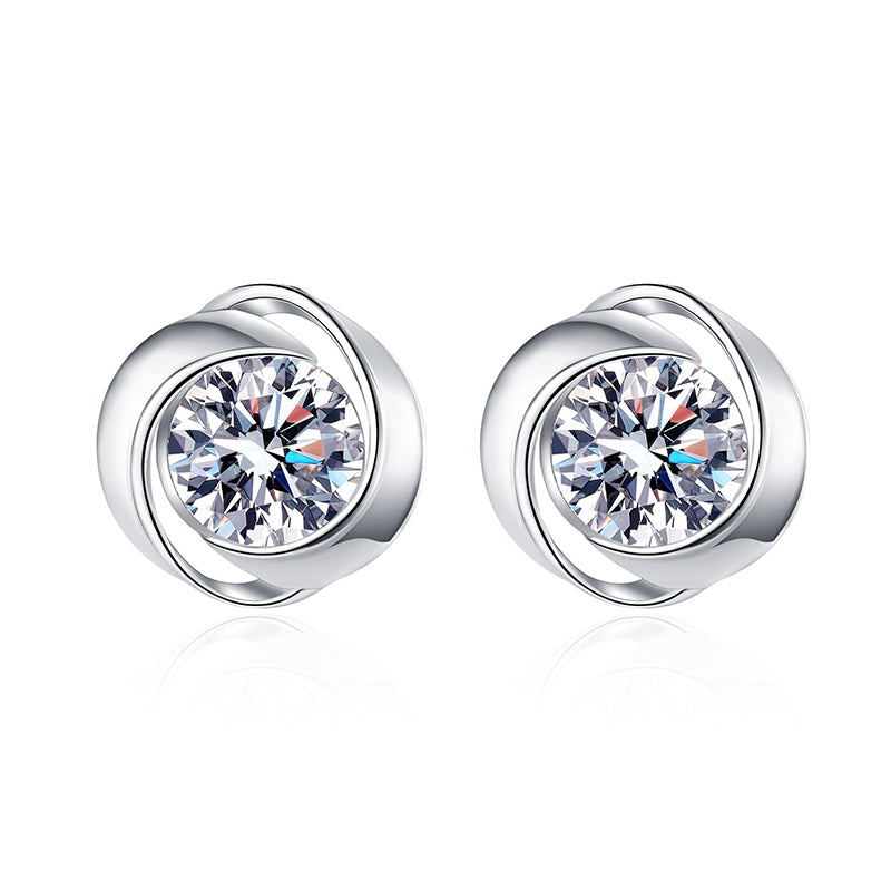 925 Sterling Silver Whirlwind Moissanite Stud Earrings - 0.3ct/0.5ct per Earring Minimalist Floral Design