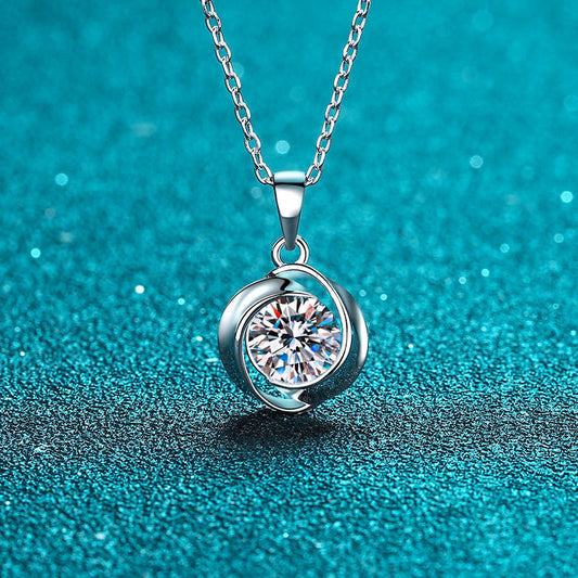 925 Sterling Silver Whirlwind Pendant Necklace - 1CT Moissanite Minimalist Chain