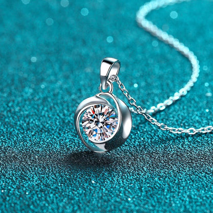 925 Sterling Silver Whirlwind Pendant Necklace - 1CT Moissanite Minimalist Chain