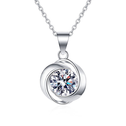 925 Sterling Silver Whirlwind Pendant Necklace - 1CT Moissanite Minimalist Chain