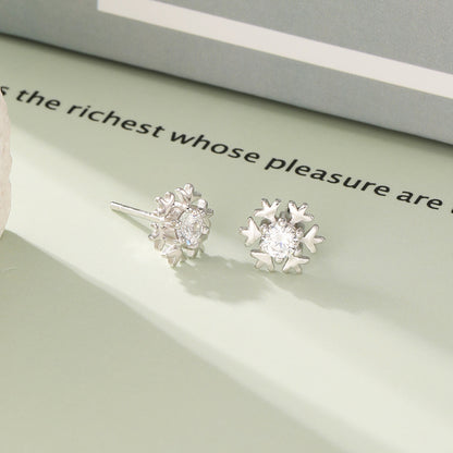 925 Sterling Silver White Gold Plated Earrings - Classic Chanel-Style Studs for Women
