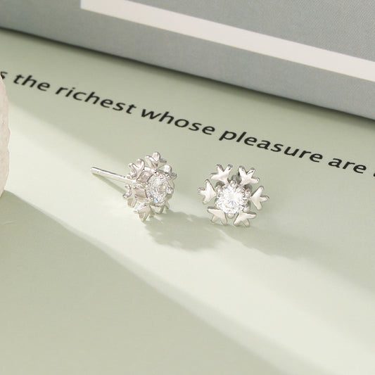925 Sterling Silver White Gold Plated Earrings - Classic Chanel-Style Studs for Women