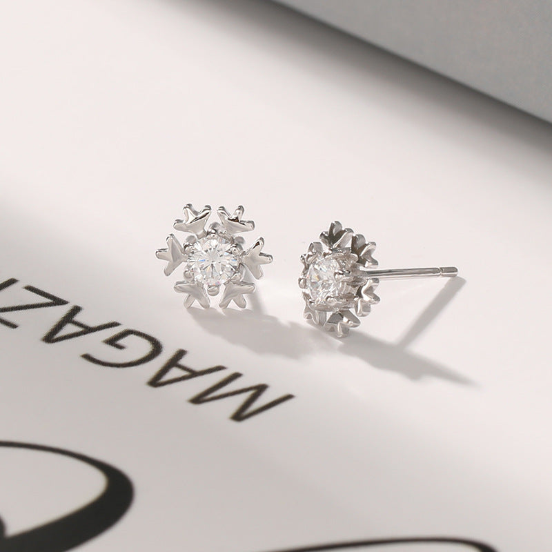 925 Sterling Silver White Gold Plated Earrings - Classic Chanel-Style Studs for Women