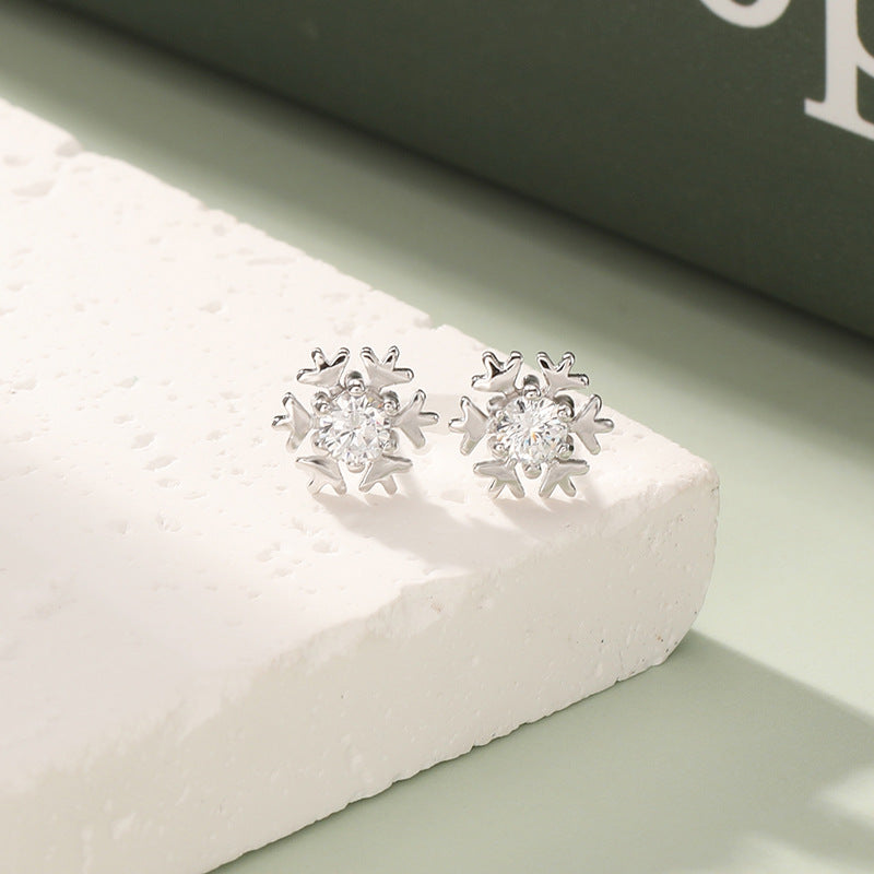 925 Sterling Silver White Gold Plated Earrings - Classic Chanel-Style Studs for Women