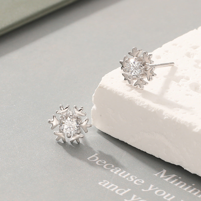 925 Sterling Silver White Gold Plated Earrings - Classic Chanel-Style Studs for Women