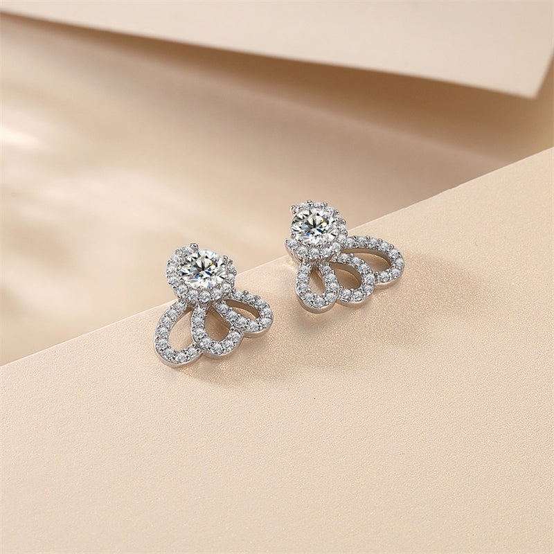 925 Sterling Silver Wing Crown Earrings for Women Elegant Zircon Butterfly Bow Dangle Earrings White Gold Plated