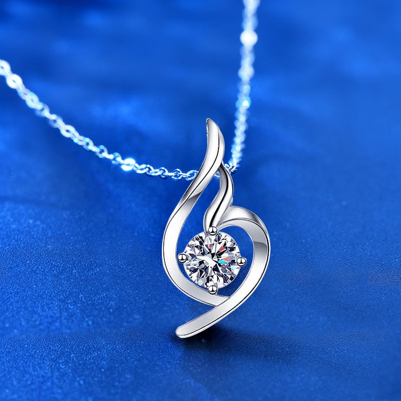 925 Sterling Silver Wing Geometric Pendant Necklace with 1ct Moissanite Cross Chain Women's Minimalist Jewelry