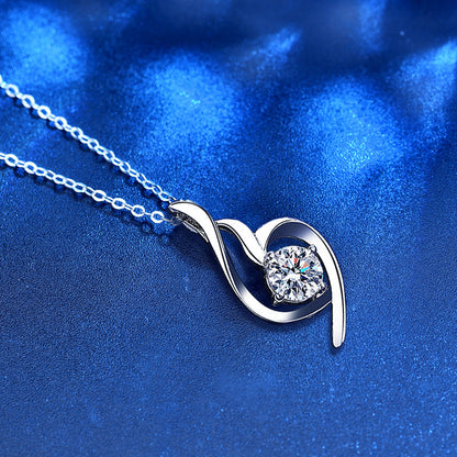 925 Sterling Silver Wing Geometric Pendant Necklace with 1ct Moissanite Cross Chain Women's Minimalist Jewelry