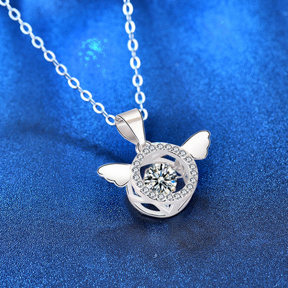 925 Sterling Silver Wing Pendant Necklace with 0.5ct Moissanite Micro-Pavé Cross Chain Women's Elegant Jewelry