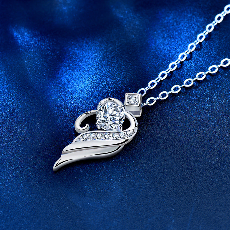 925 Sterling Silver Winged Cartoon Pendant Necklace with 0.5ct Moissanite Rhodium Plated Dainty Jewelry
