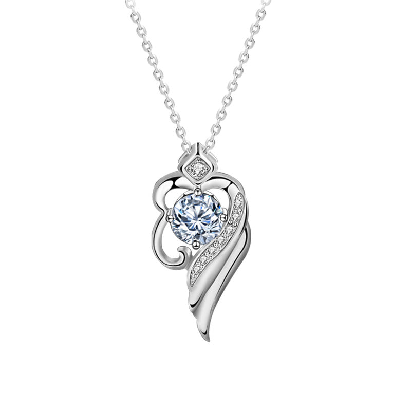 925 Sterling Silver Winged Cartoon Pendant Necklace with 0.5ct Moissanite Rhodium Plated Dainty Jewelry