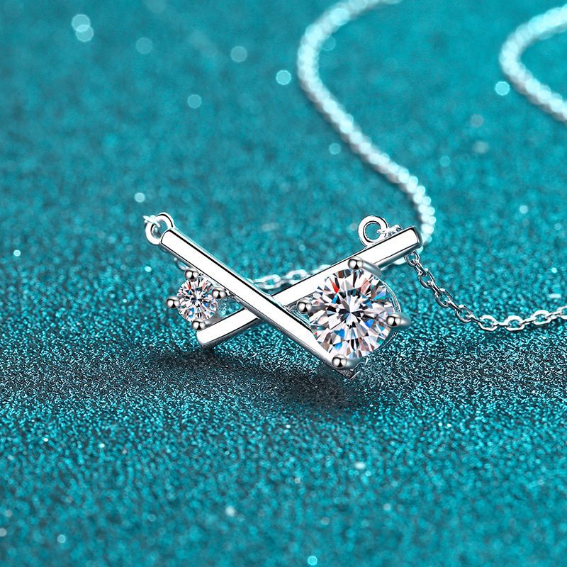 925 Sterling Silver X-Cross Pendant Necklace - 1.15CT Moissanite Trendy Collarbone Chain