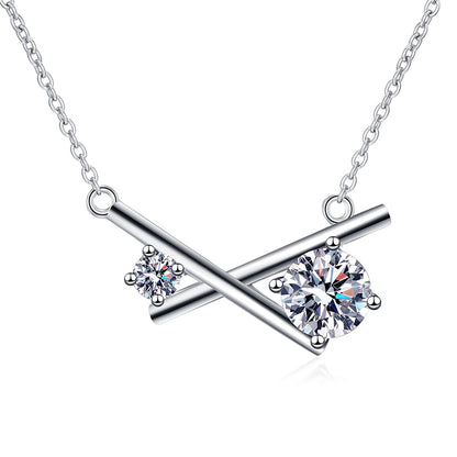 925 Sterling Silver X-Cross Pendant Necklace - 1.15CT Moissanite Trendy Collarbone Chain