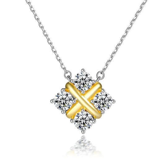 925 Sterling Silver X Initial Pendant Necklace - Square Zircon Accent Collarbone Chain