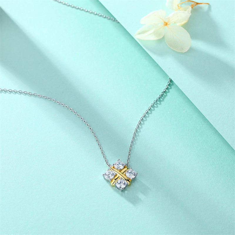 925 Sterling Silver X Initial Pendant Necklace - Square Zircon Accent Collarbone Chain