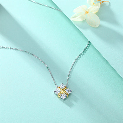 925 Sterling Silver X Initial Pendant Necklace - Square Zircon Accent Collarbone Chain