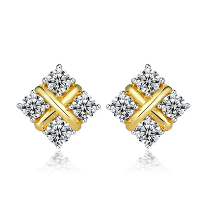 925 Sterling Silver X Letter Stud Earrings for Women Elegant Geometric Square Earrings White Gold Plated