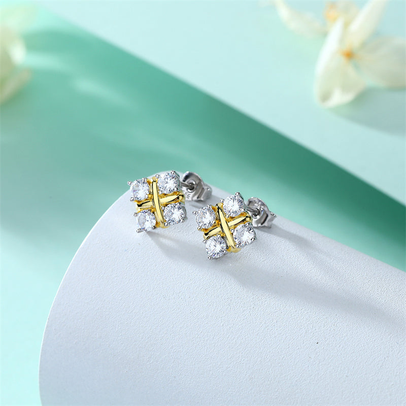 925 Sterling Silver X Letter Stud Earrings for Women Elegant Geometric Square Earrings White Gold Plated