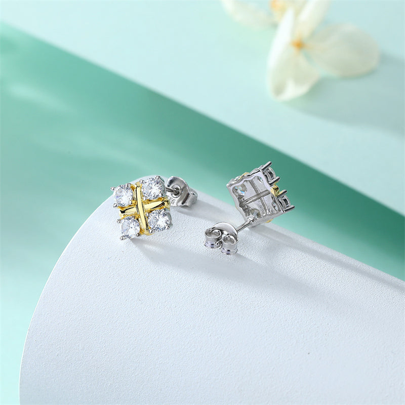 925 Sterling Silver X Letter Stud Earrings for Women Elegant Geometric Square Earrings White Gold Plated