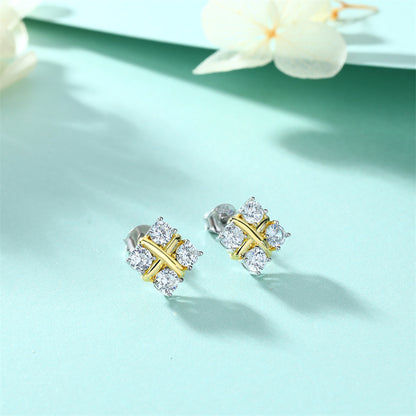 925 Sterling Silver X Letter Stud Earrings for Women Elegant Geometric Square Earrings White Gold Plated