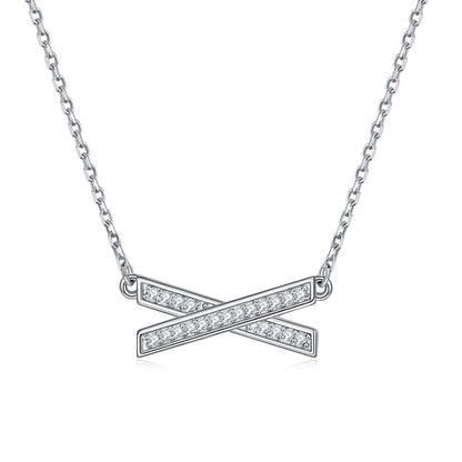 925 Sterling Silver X Pendant Necklace - Modern Cross Collarbone Chain