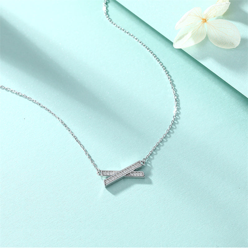 925 Sterling Silver X Pendant Necklace - Modern Cross Collarbone Chain