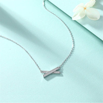 925 Sterling Silver X Pendant Necklace - Modern Cross Collarbone Chain