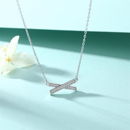 925 Sterling Silver X Pendant Necklace - Modern Cross Collarbone Chain