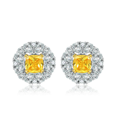 925 Sterling Silver Yellow Zircon Floral Earrings for Women Elegant Star Flower Stud Earrings White Gold Plated