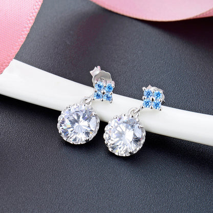 925 Sterling Silver Zircon Geometric Drop Earrings - Korean Style Minimalist Dangle Earrings with Plastic Backs