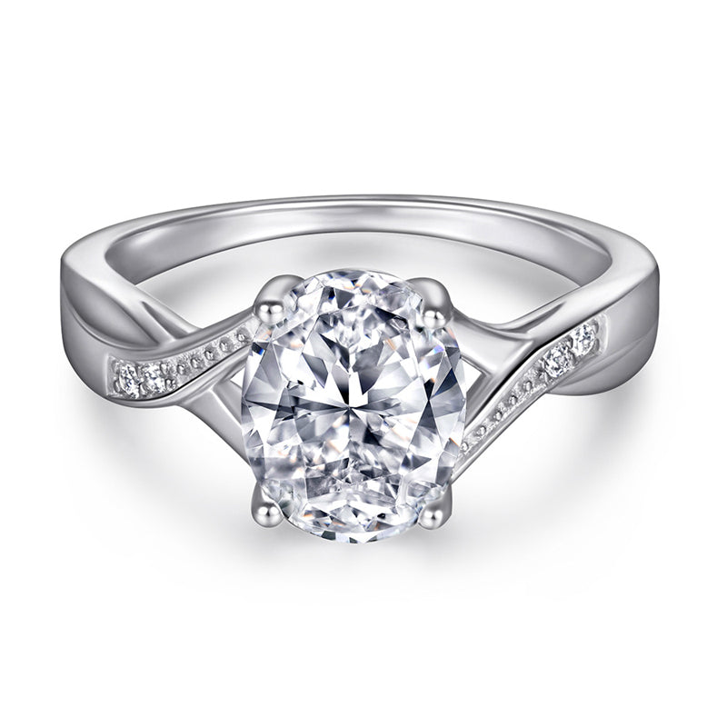 925 Sterling Silver Zircon Ring - Elegant Geometric Women's Jewelry with White Gold Plating