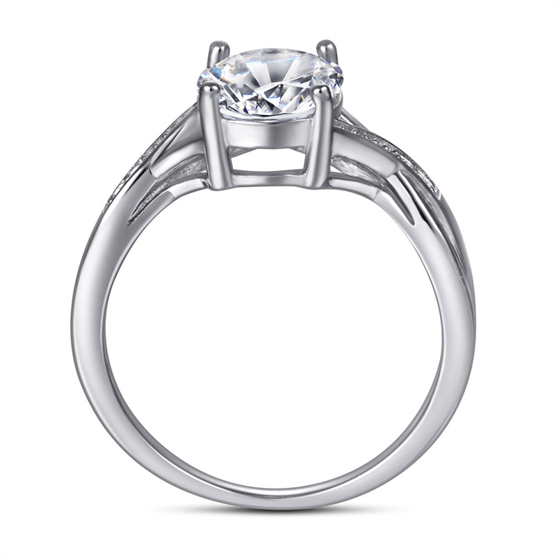 925 Sterling Silver Zircon Ring - Elegant Geometric Women's Jewelry with White Gold Plating