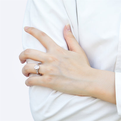 925 Sterling Silver Zircon Ring - Elegant Geometric Women's Jewelry with White Gold Plating