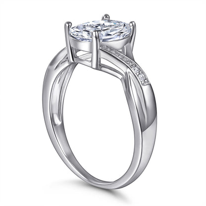 925 Sterling Silver Zircon Ring - Elegant Geometric Women's Jewelry with White Gold Plating