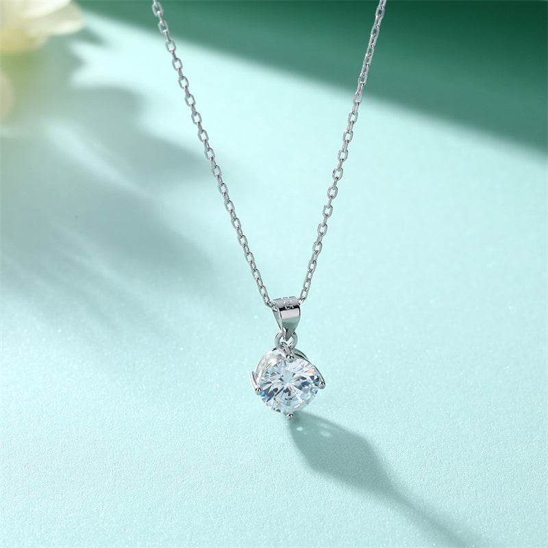 925 Sterling Silver Zirconia Geometric Pendant Necklace - Fashionable Collarbone Chain