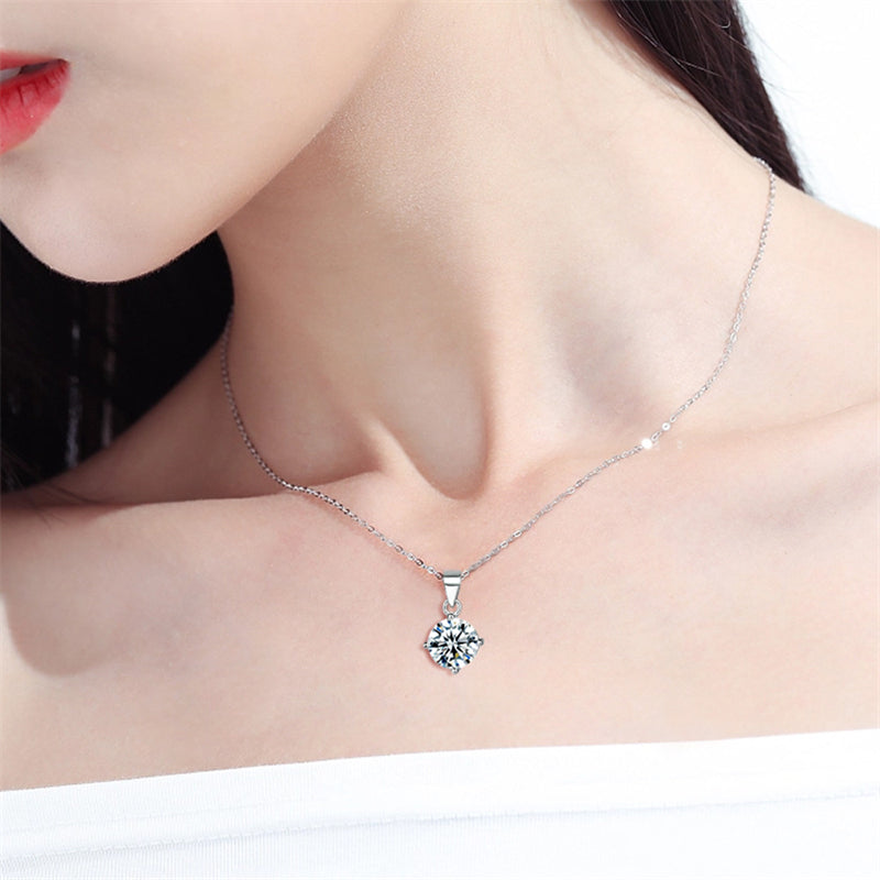 925 Sterling Silver Zirconia Geometric Pendant Necklace - Fashionable Collarbone Chain
