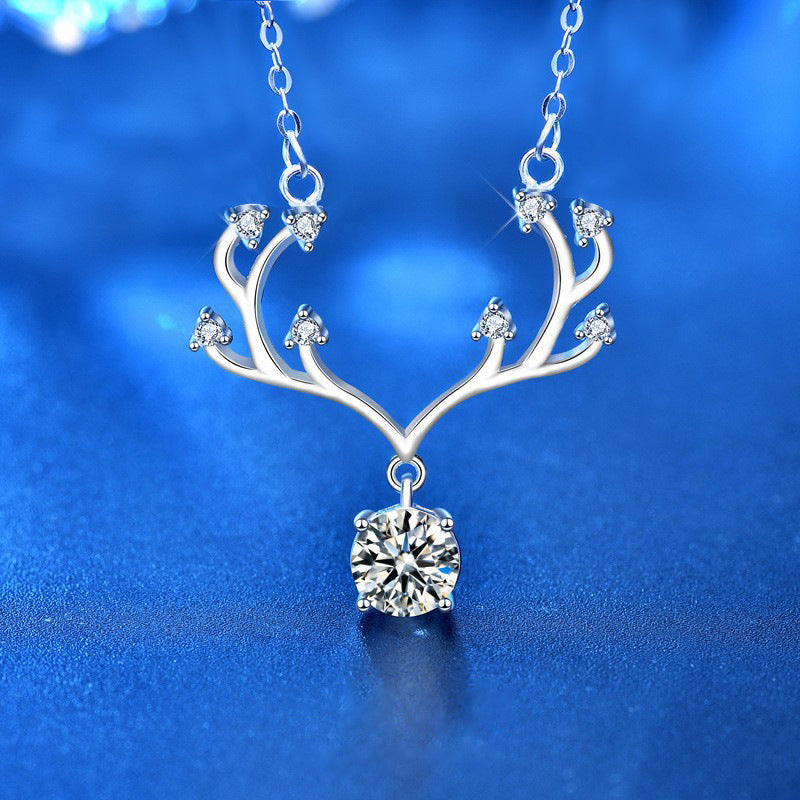 925 Sterling Silver Zodiac Animal Pendant Necklace with 1ct Moissanite Micro-Pavé Cross Chain Women's Jewelry