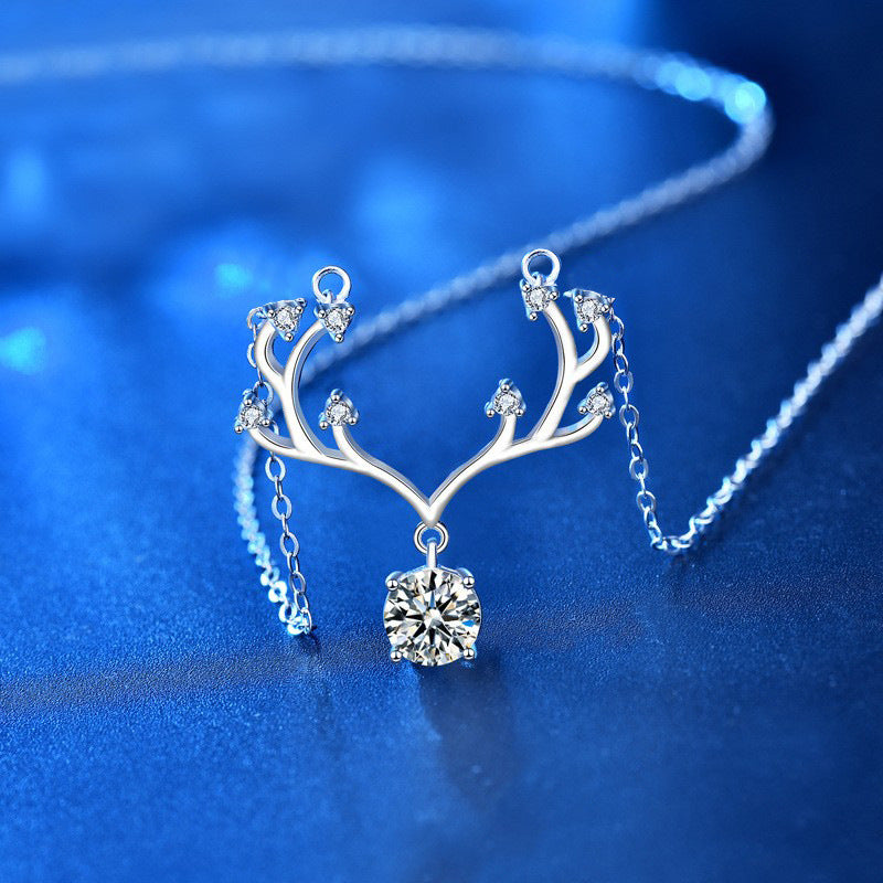 925 Sterling Silver Zodiac Animal Pendant Necklace with 1ct Moissanite Micro-Pavé Cross Chain Women's Jewelry