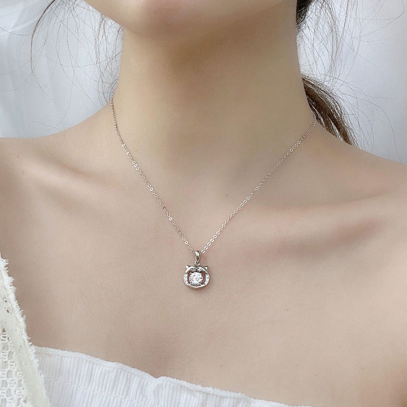 925 Sterling Silver Zodiac Animal Pendant Necklace with 1ct Moissanite & Adjustable Cross Chain