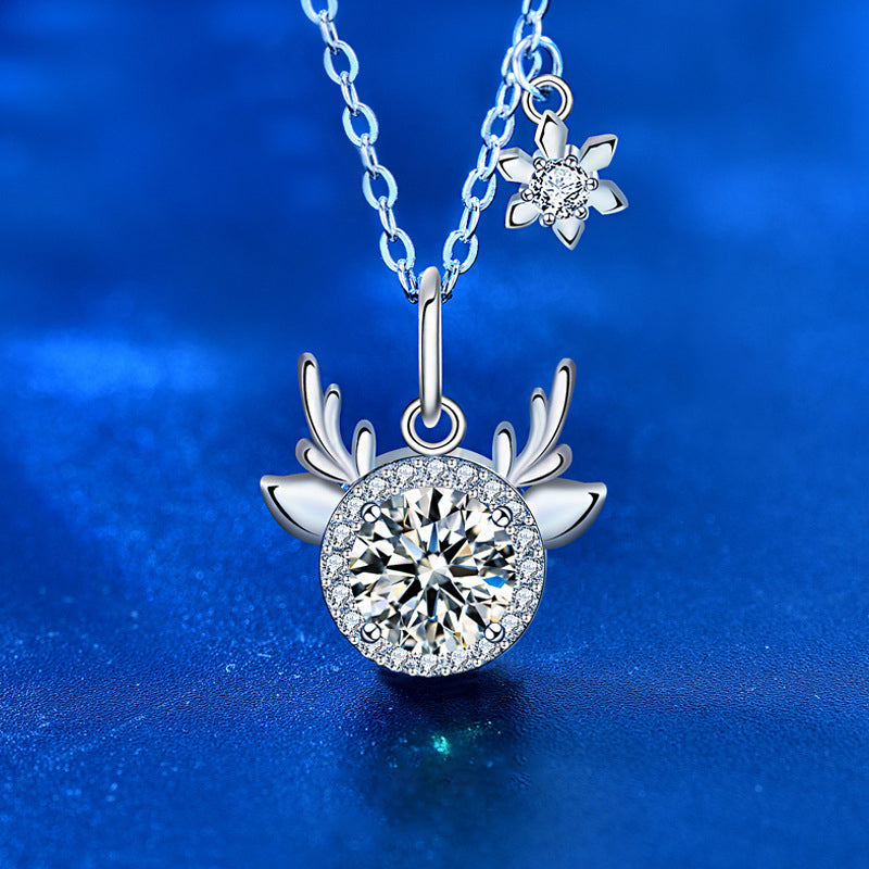 925 Sterling Silver Zodiac Animal Pendant Necklace with 1ct Moissanite in White/Green/Champagne Cross Chain Women's Fashion Jewelry