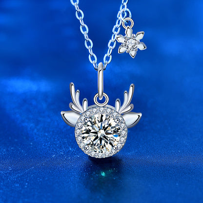 925 Sterling Silver Zodiac Animal Pendant Necklace with 1ct Moissanite in White/Green/Champagne Cross Chain Women's Fashion Jewelry