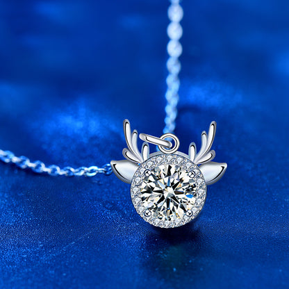 925 Sterling Silver Zodiac Animal Pendant Necklace with 1ct Moissanite in White/Green/Champagne Cross Chain Women's Fashion Jewelry