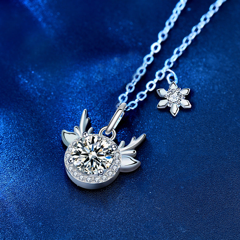 925 Sterling Silver Zodiac Animal Pendant Necklace with 1ct Moissanite in White/Green/Champagne Cross Chain Women's Fashion Jewelry