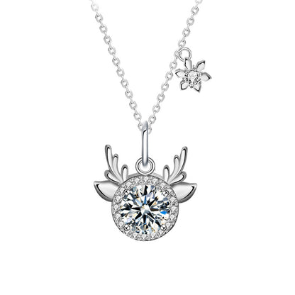 925 Sterling Silver Zodiac Animal Pendant Necklace with 1ct Moissanite in White/Green/Champagne Cross Chain Women's Fashion Jewelry