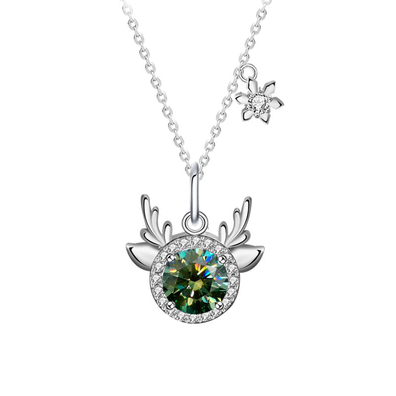 925 Sterling Silver Zodiac Animal Pendant Necklace with 1ct Moissanite in White/Green/Champagne Cross Chain Women's Fashion Jewelry