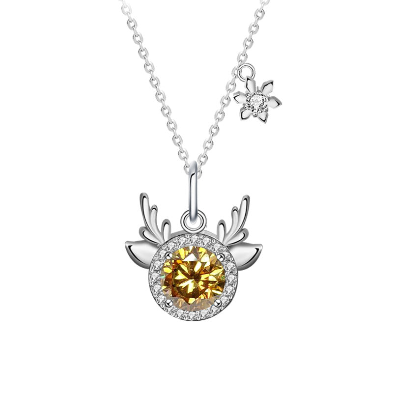 925 Sterling Silver Zodiac Animal Pendant Necklace with 1ct Moissanite in White/Green/Champagne Cross Chain Women's Fashion Jewelry