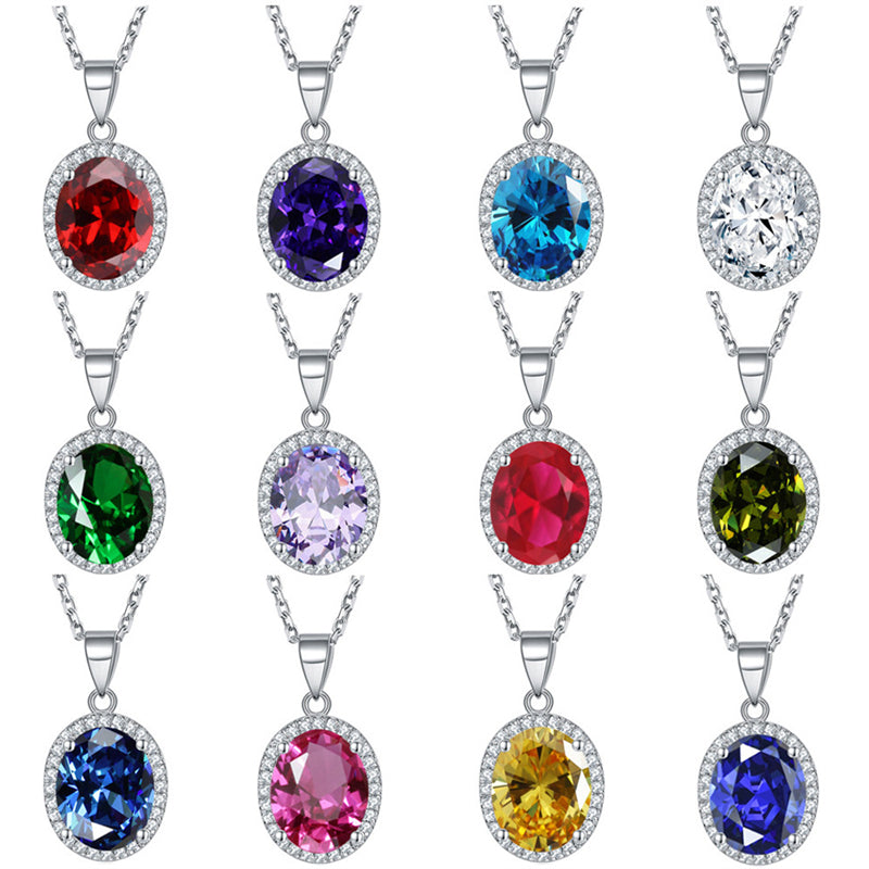 925 Sterling Silver Zodiac Birthstone Necklace - Modern Round Pendant